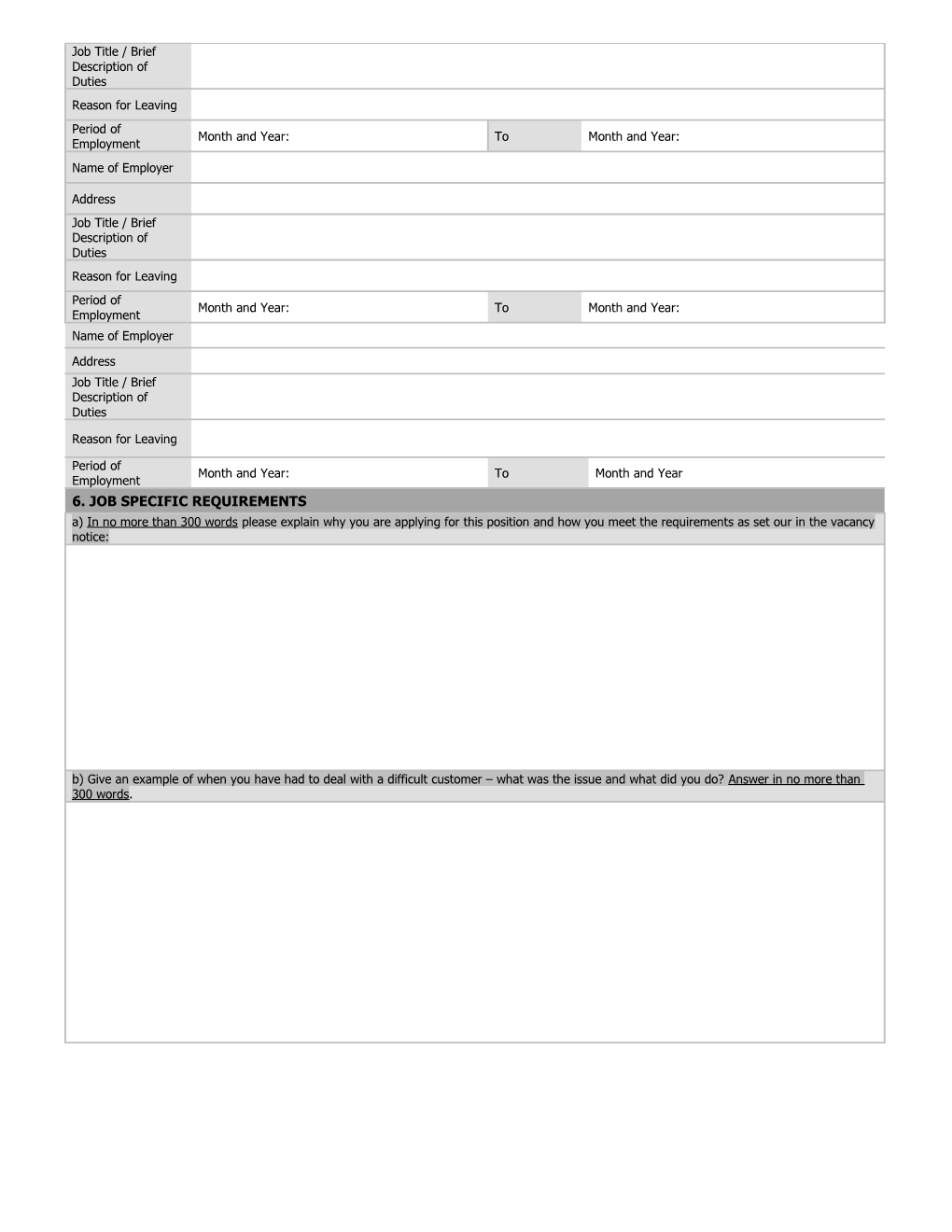 Employment Application Form Visa Assistant and Interpreter