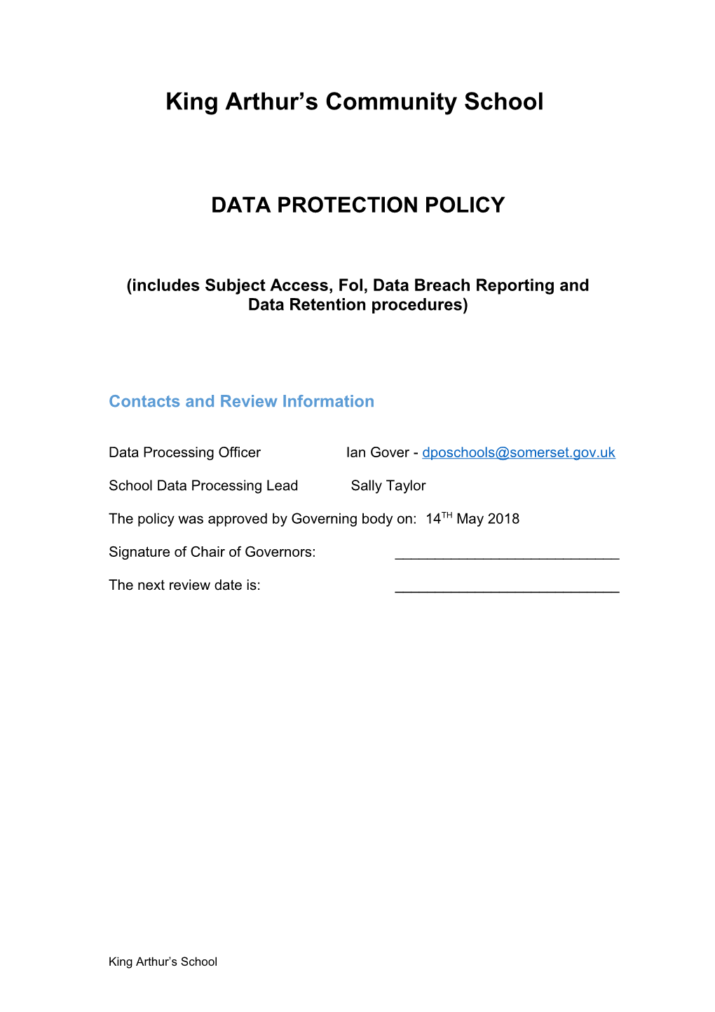 Model Data Protection Policy