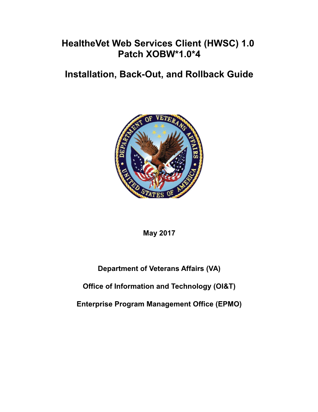 XOBW*1.0*4 Installation, Back-Out, and Rollback Guide