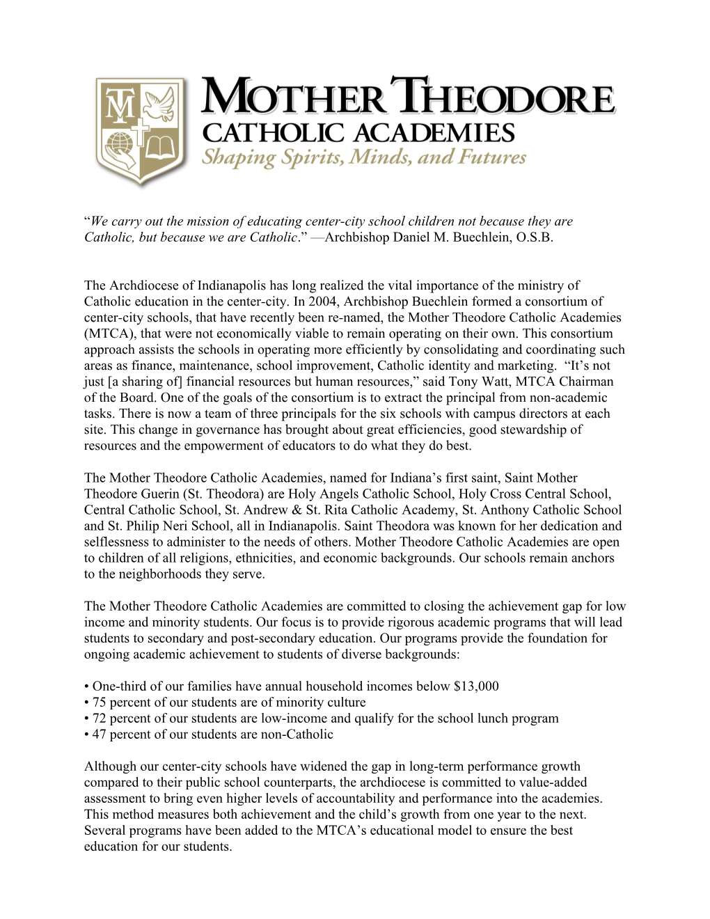 Mother Theodore Catholic Academies Serve Center City
