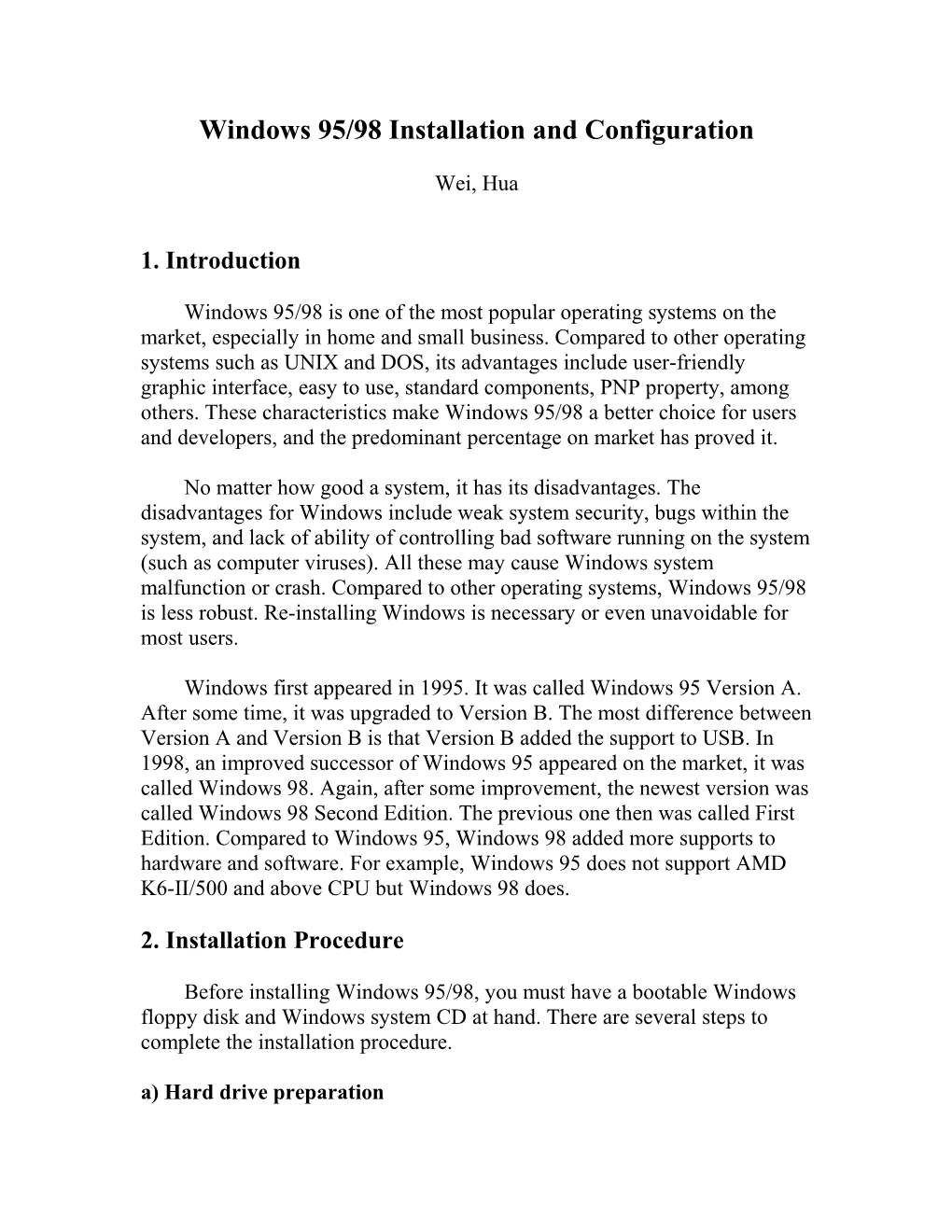 Windows 95/98 Installation and Configuration