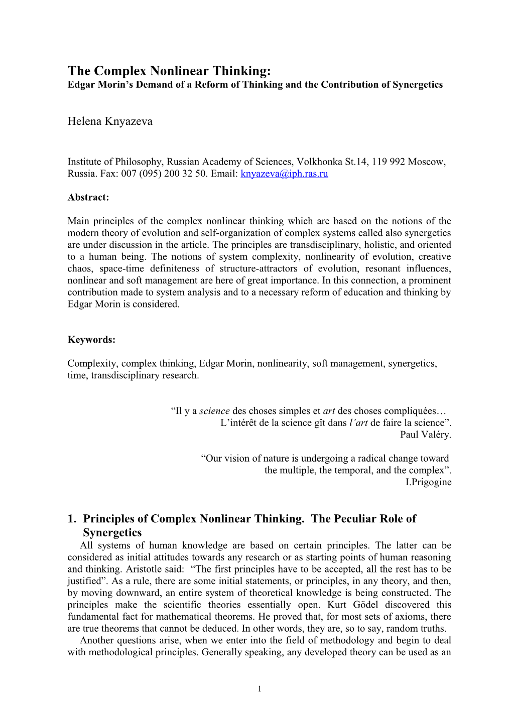 Principles of Complex Nonlinear Thinking