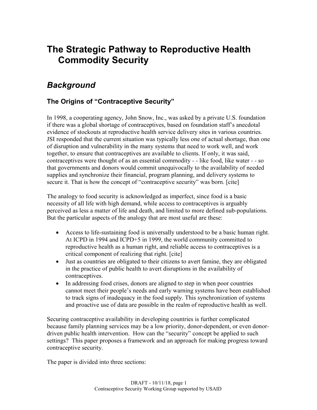 The Strategic Pathway to Reproductive Health Commodity Security