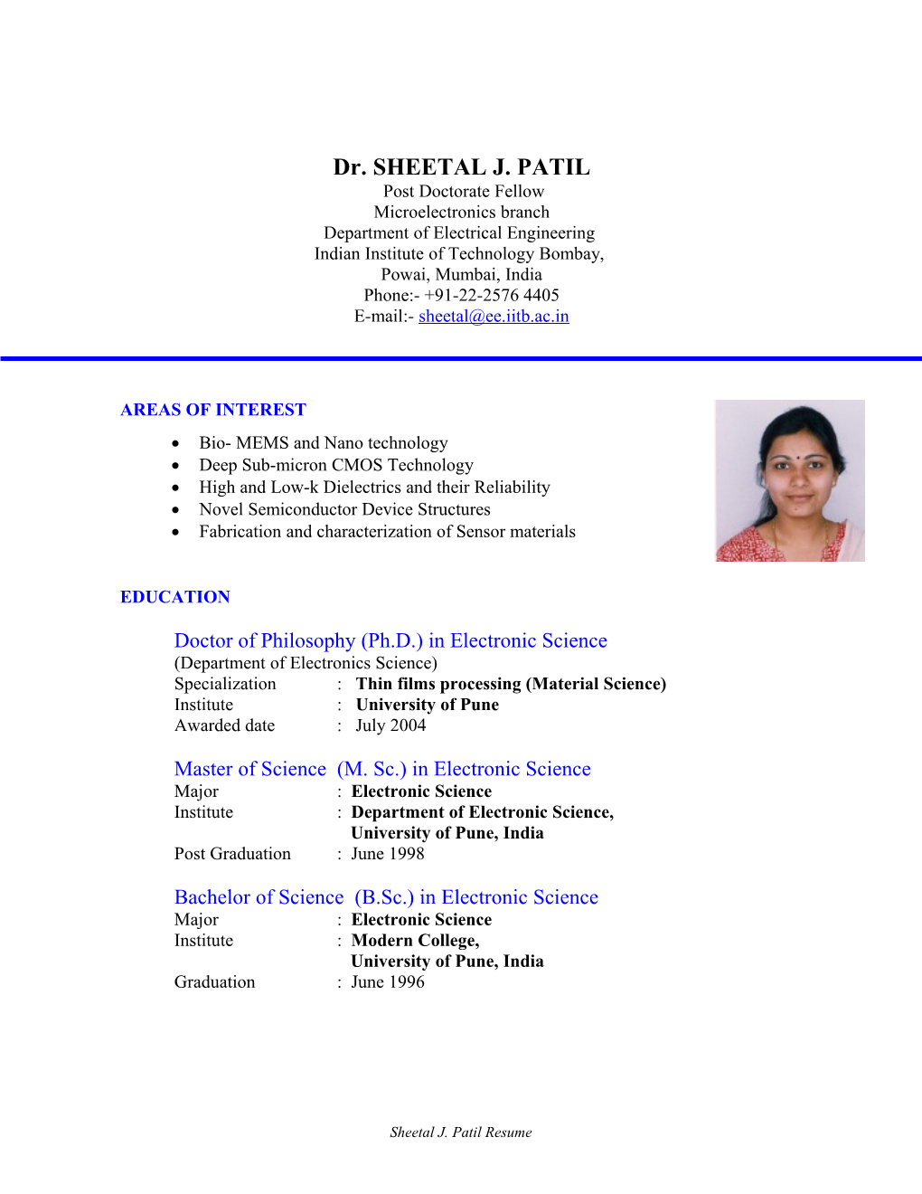 Dr. SHEETAL J. PATIL