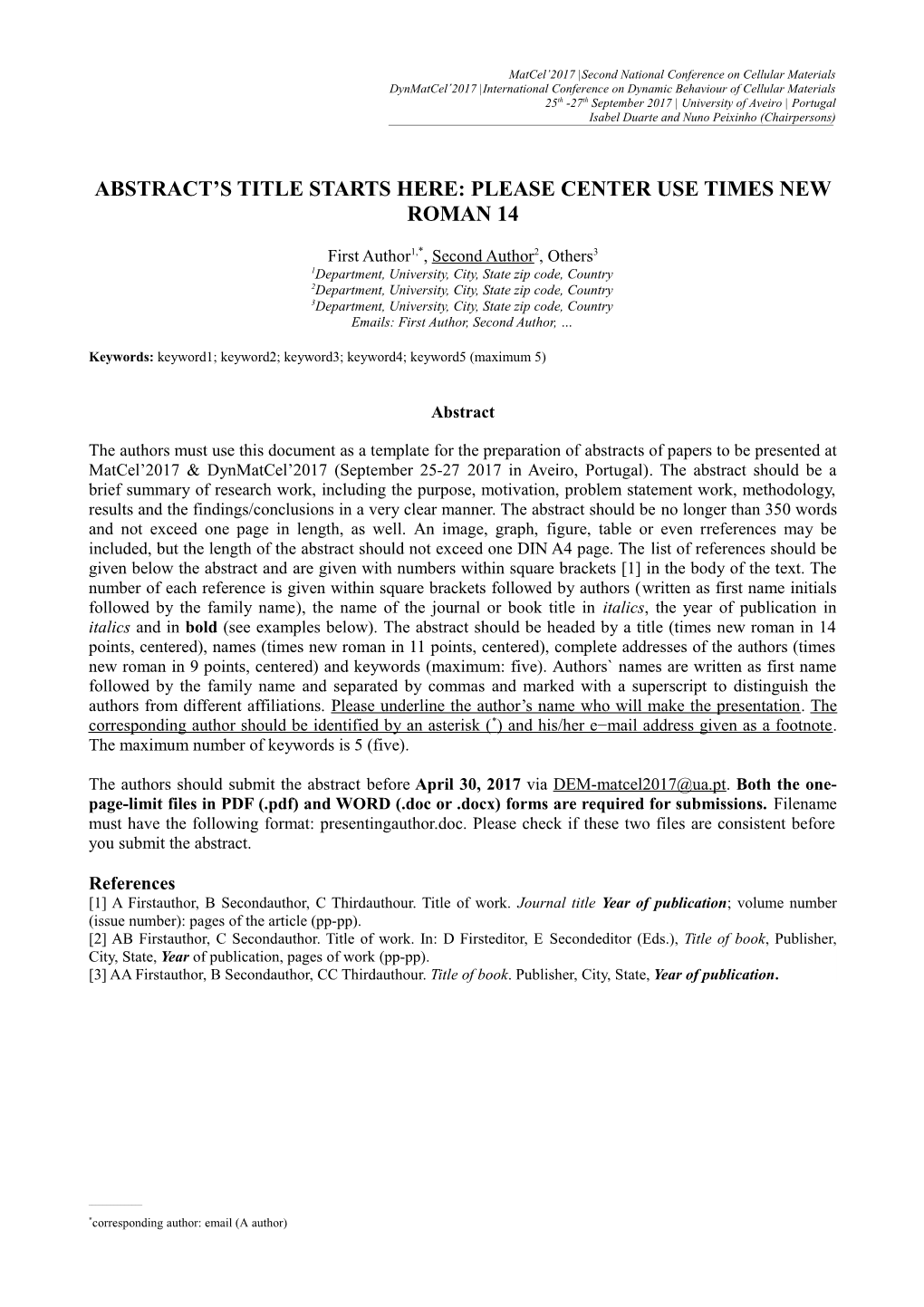 Abstract Instructions for Authors - Numiform 2007