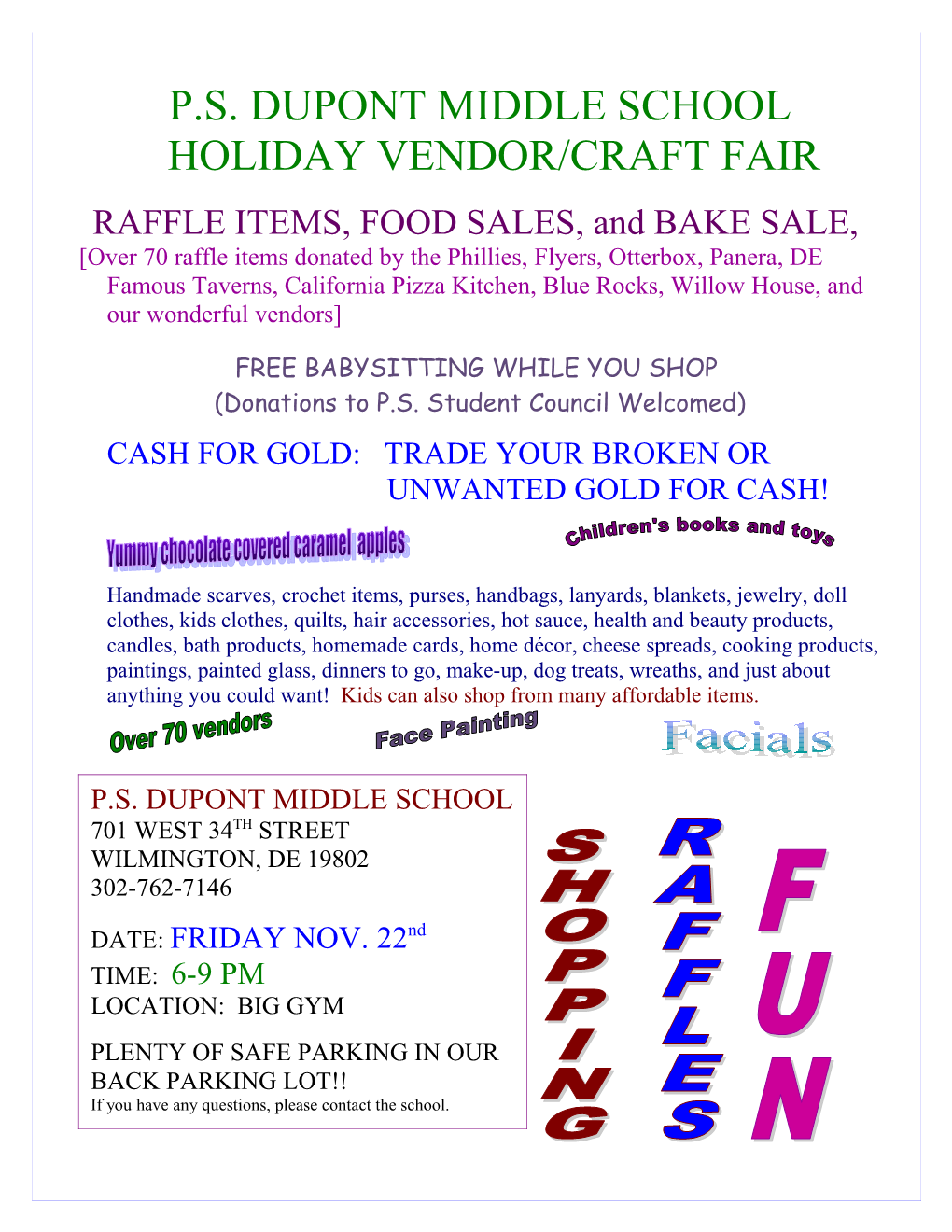 P.S.Dupontmiddle Schoolholiday Vendor/Craft Fair