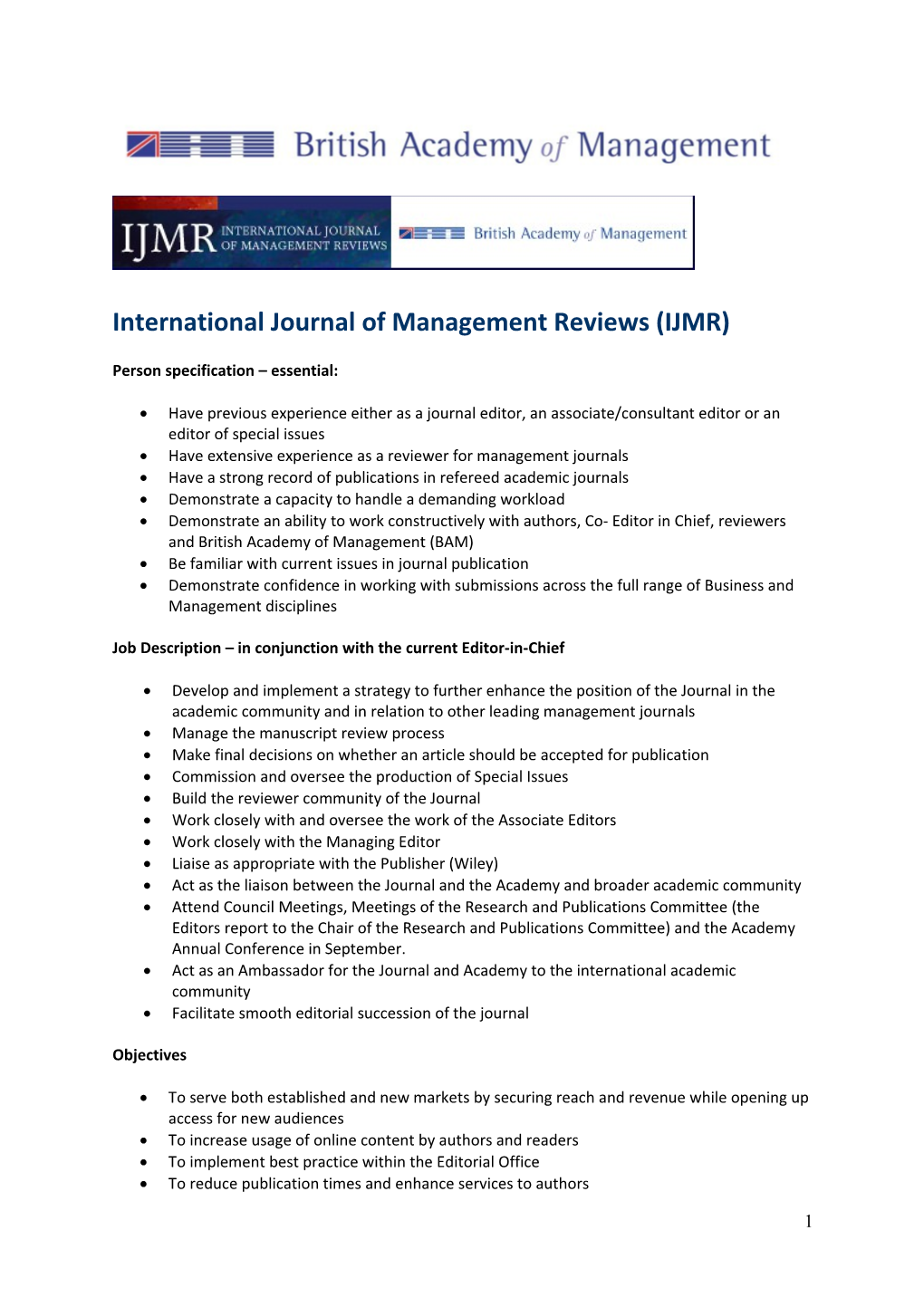 British Journal of Management Editor-In-Chief