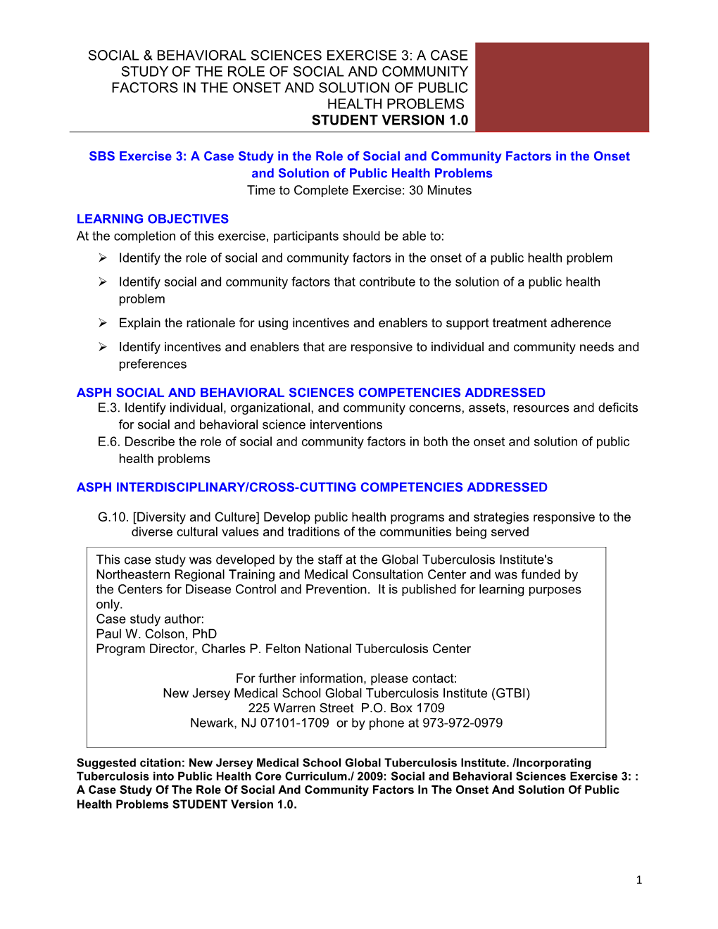 TB Epidemiology Case Study: Instuctor S Version