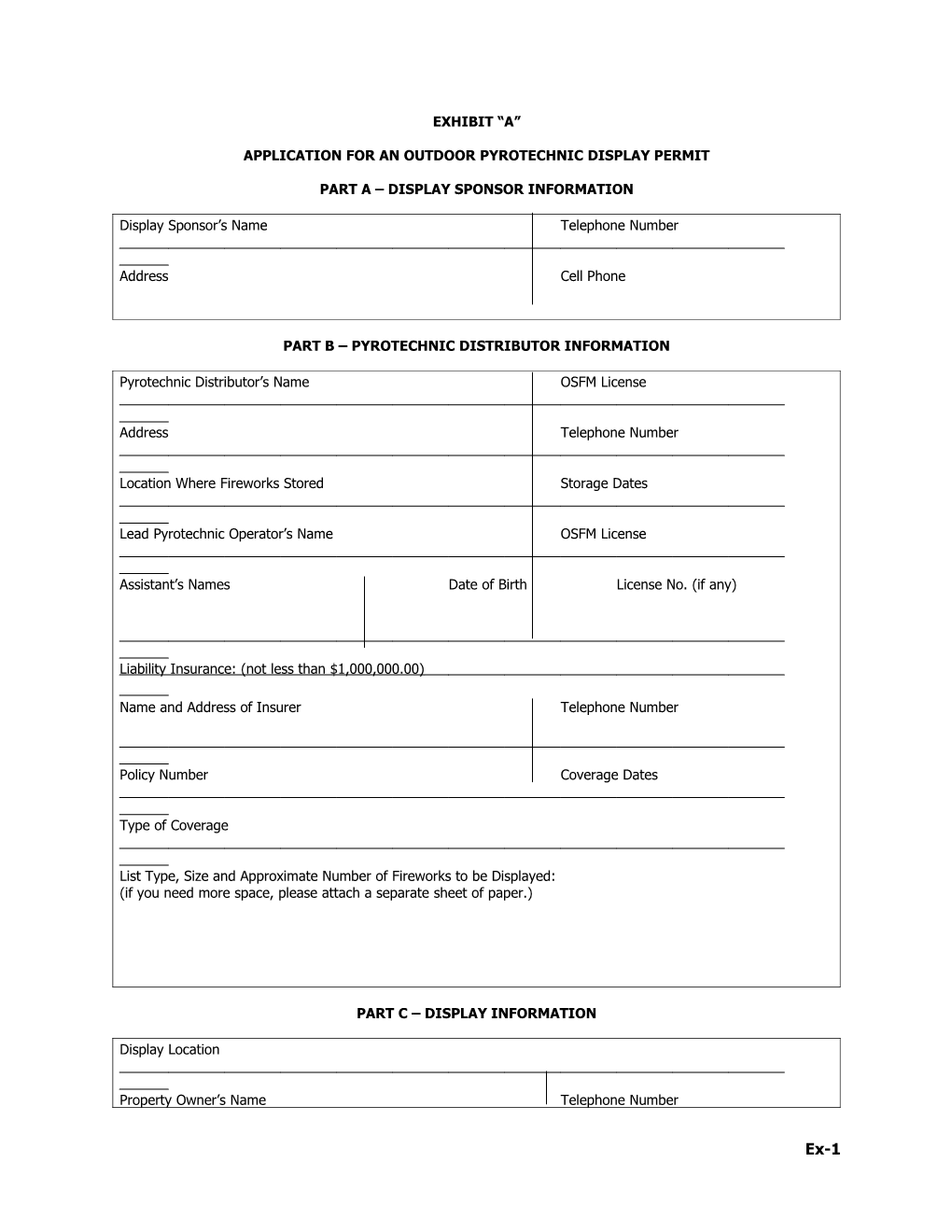 Application for an Outdoor Pyrotechnic Display Permit