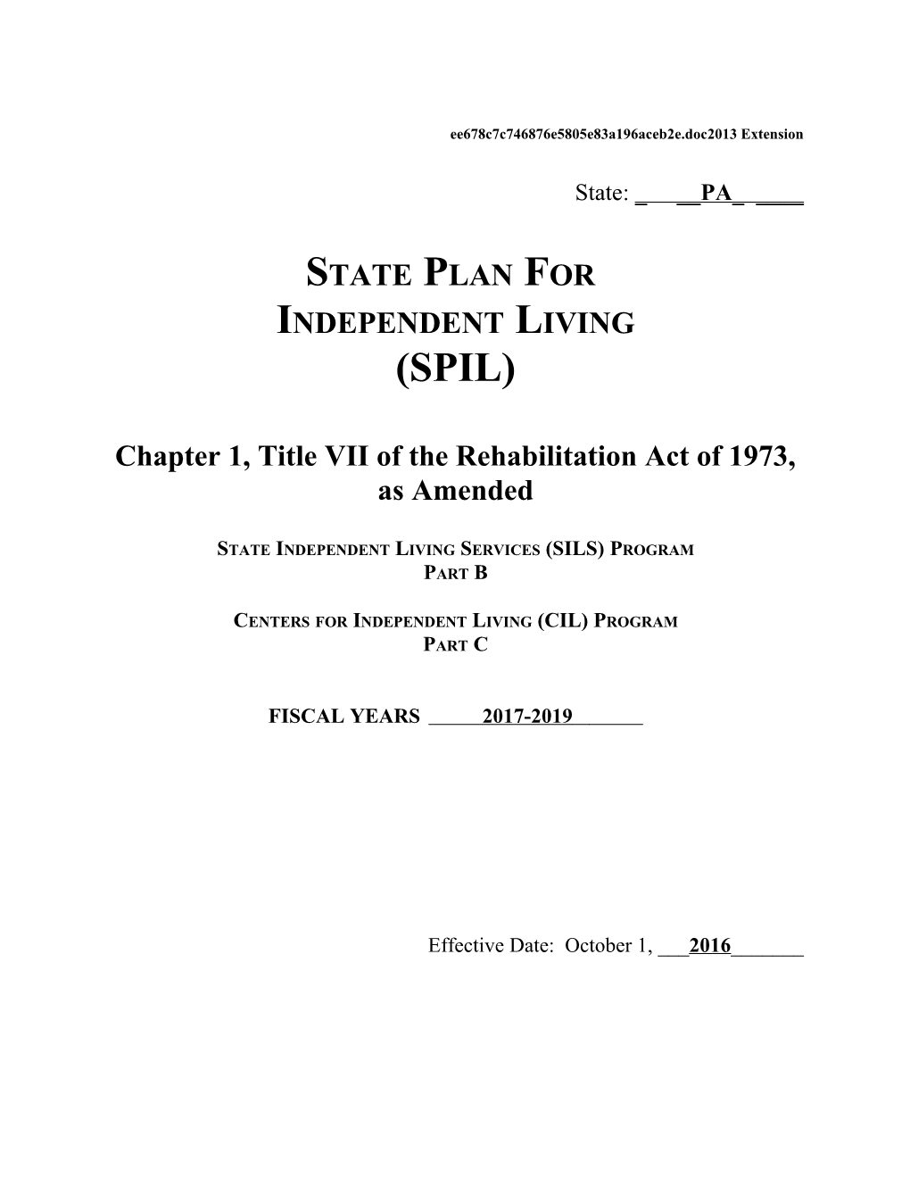 PA FY2017-19 DRAFT Amendment SPIL-0216172013 Extension