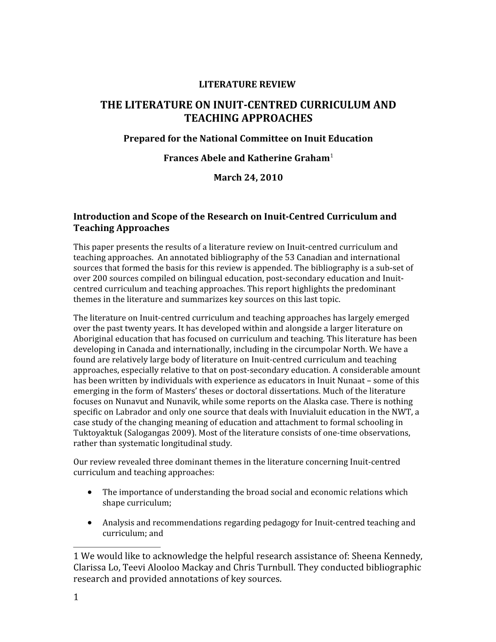 The Literature on Inuit-Centred Curriculum and Teaching Approaches