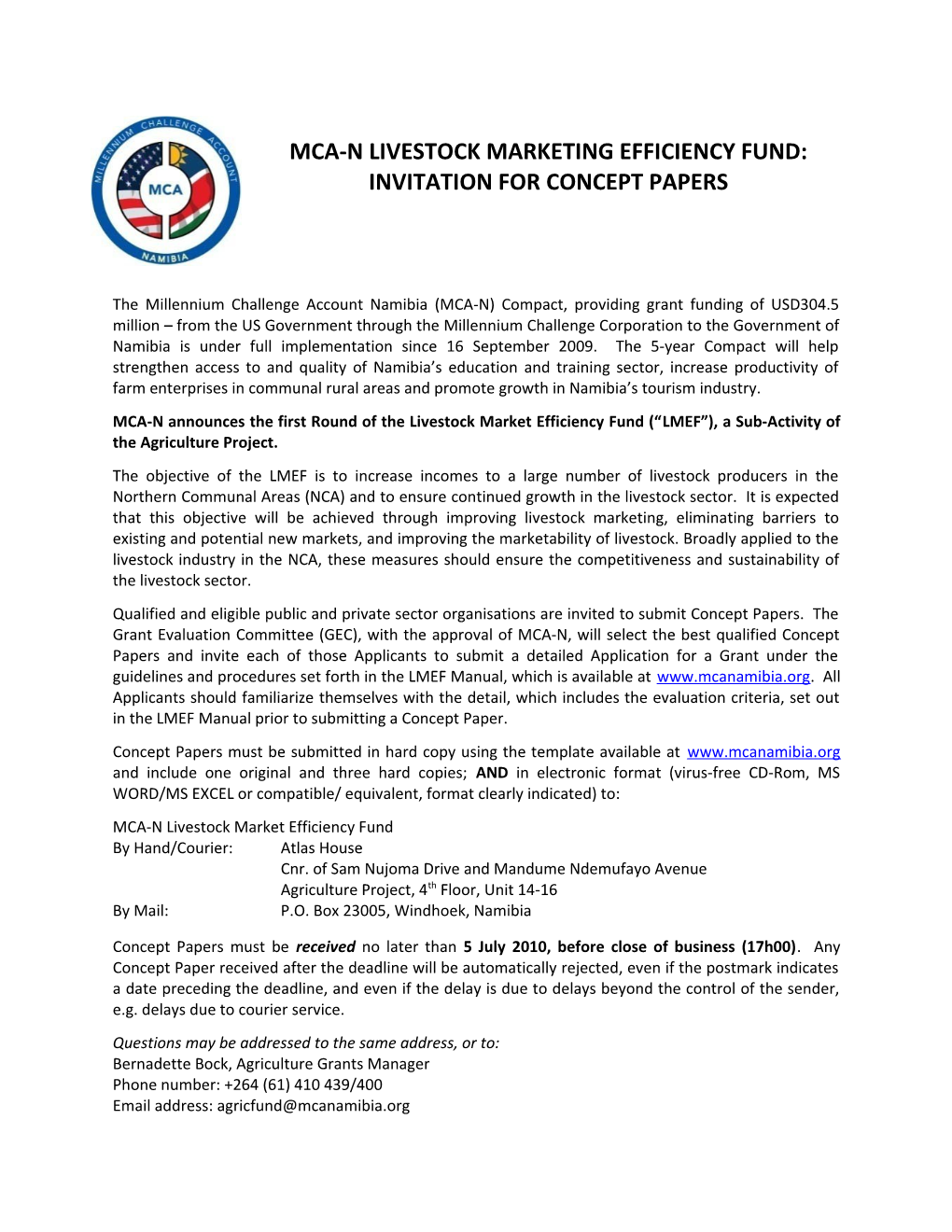 Mca-N Livestock Marketing Efficiency Fund: Invitation for Concept Papers