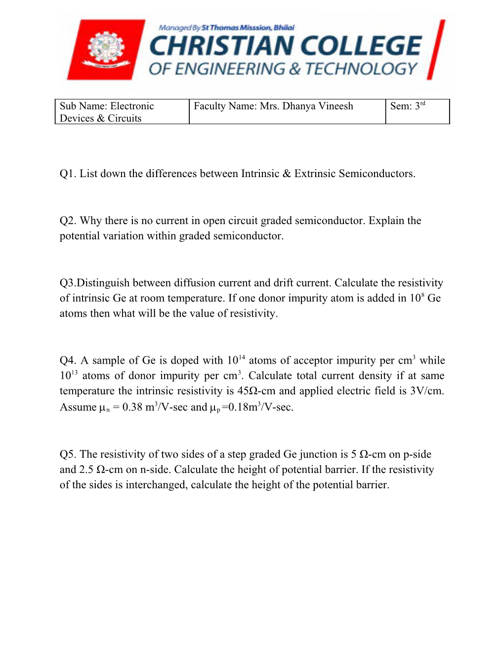 Q1. List Down the Differences Between Intrinsic & Extrinsic Semiconductors