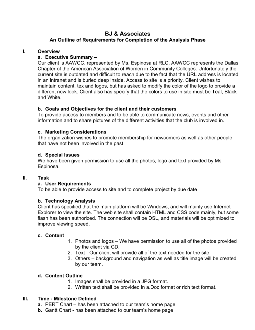 An Outline of Requirements for Completion of the Analysis Phase
