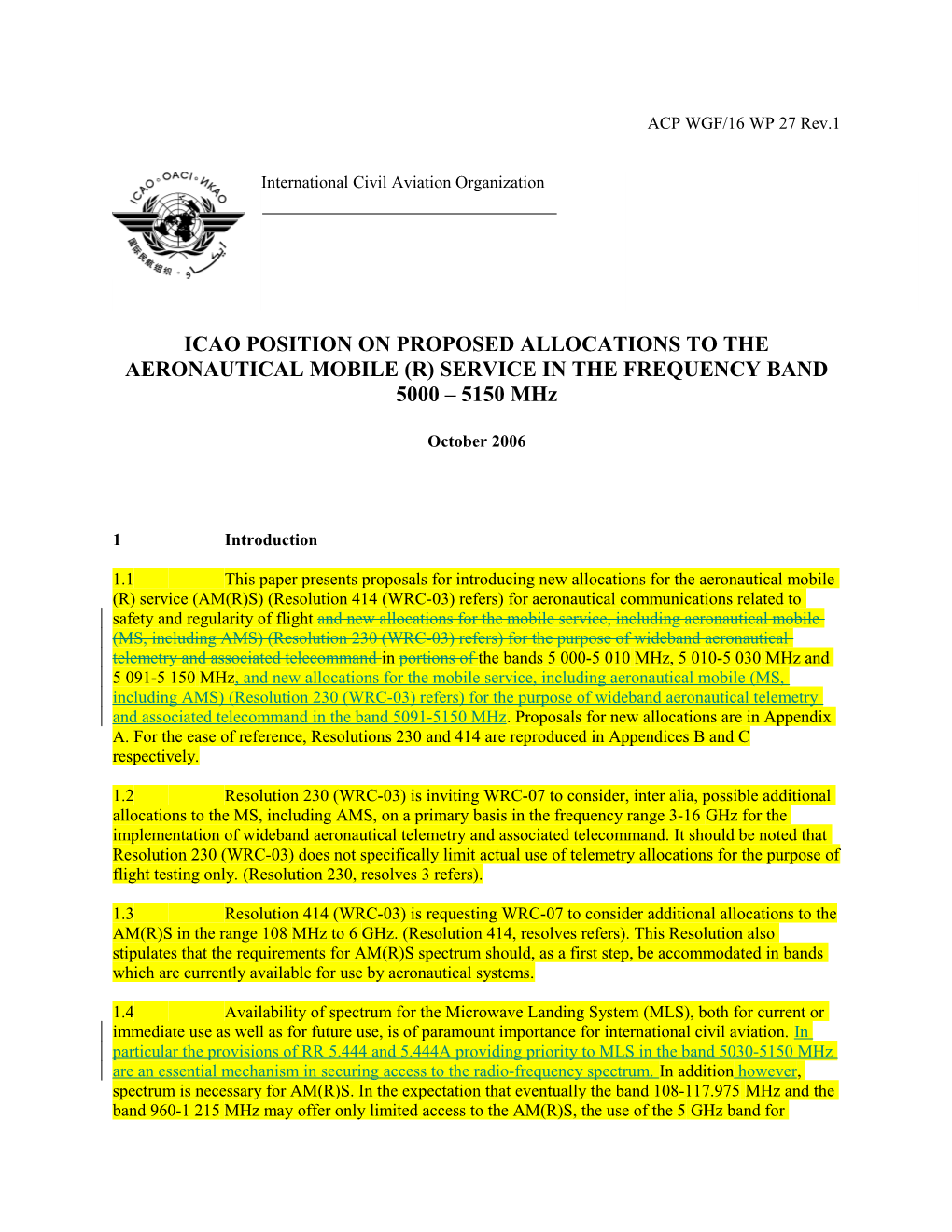 Frequency Allocation in the 5 Ghz Band - Rev.1