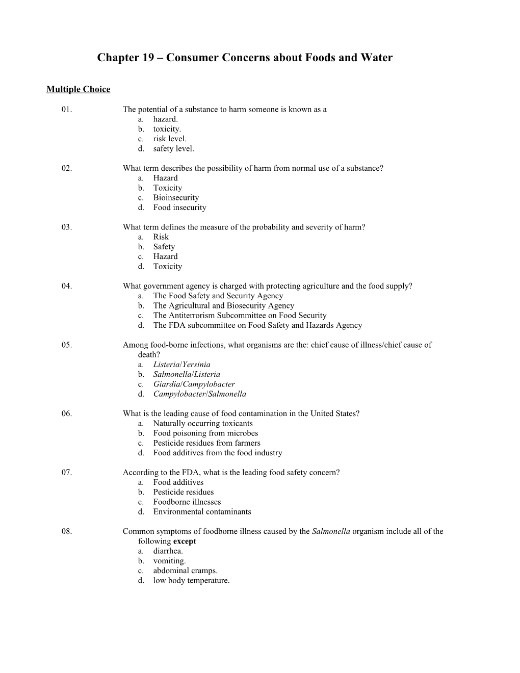 Chapter 19 Consumer Concerns About Foods and Water