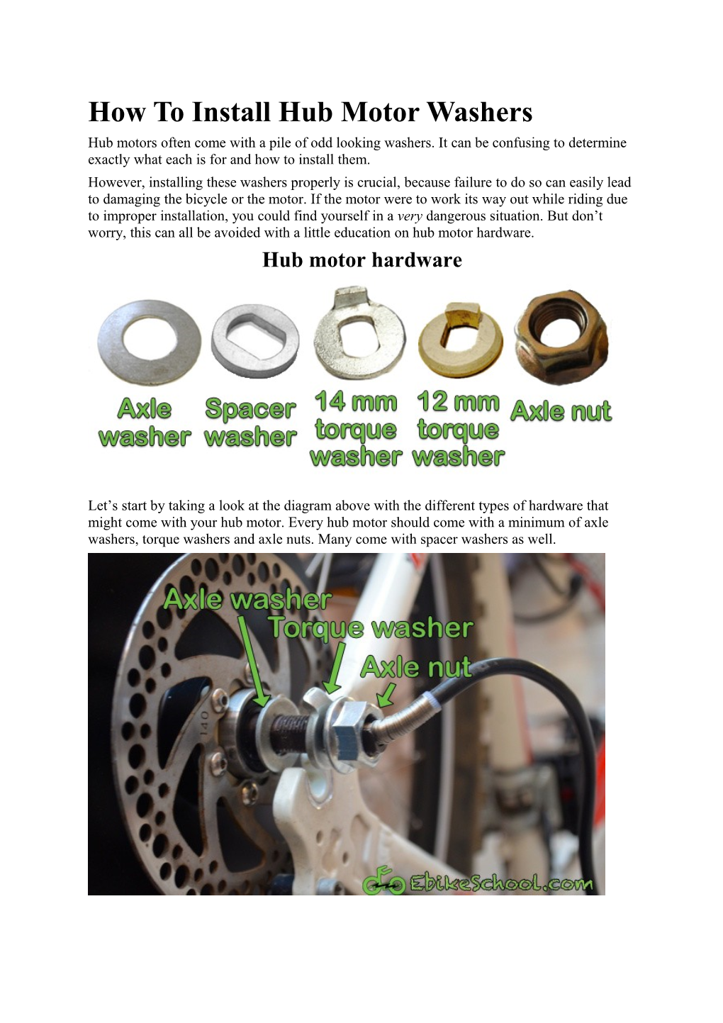 How to Install Hub Motor Washers
