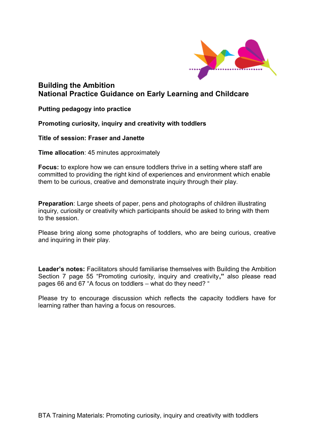 National Practice Guidance on Early Learning and Childcare