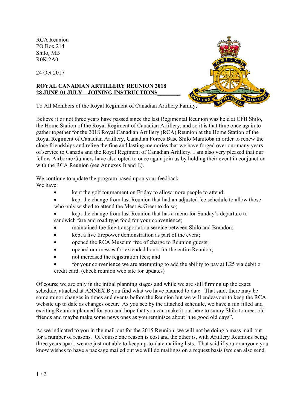 Royal Canadian Artillery Reunion 2018