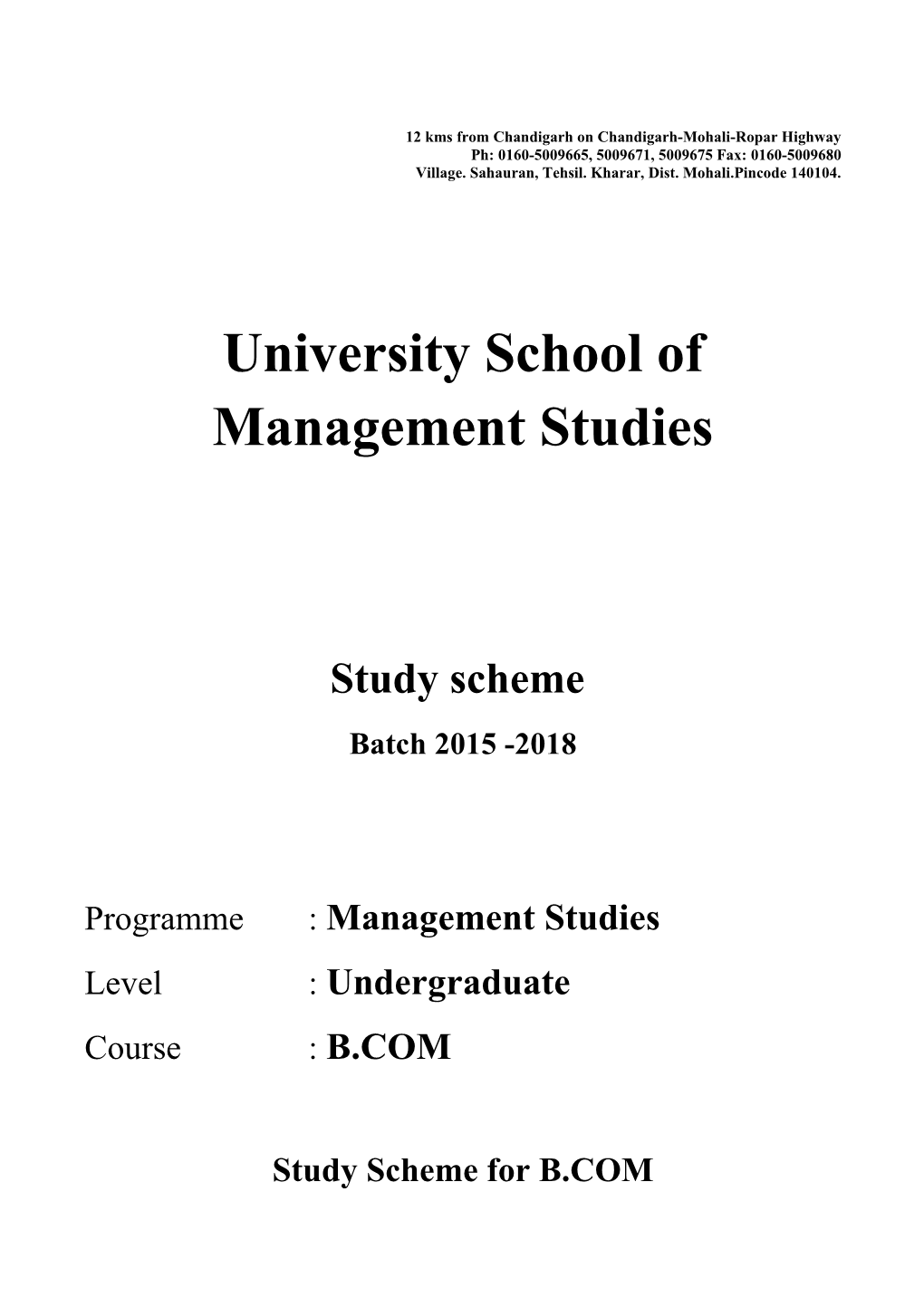 University School of Management Studies B.COM Syllabus