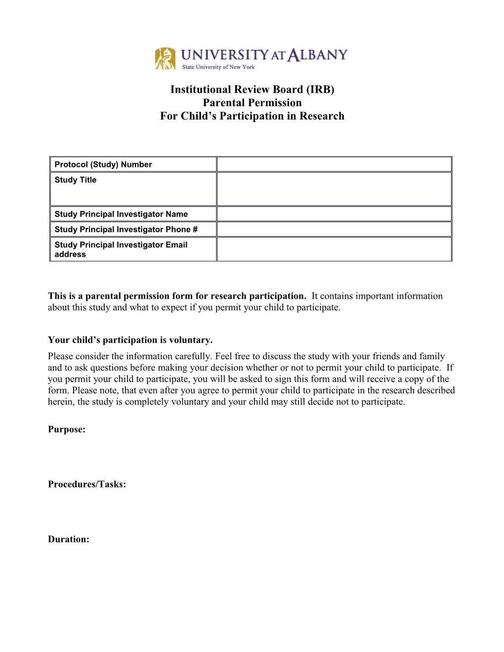Institutional Review Board(IRB) Parental Permission