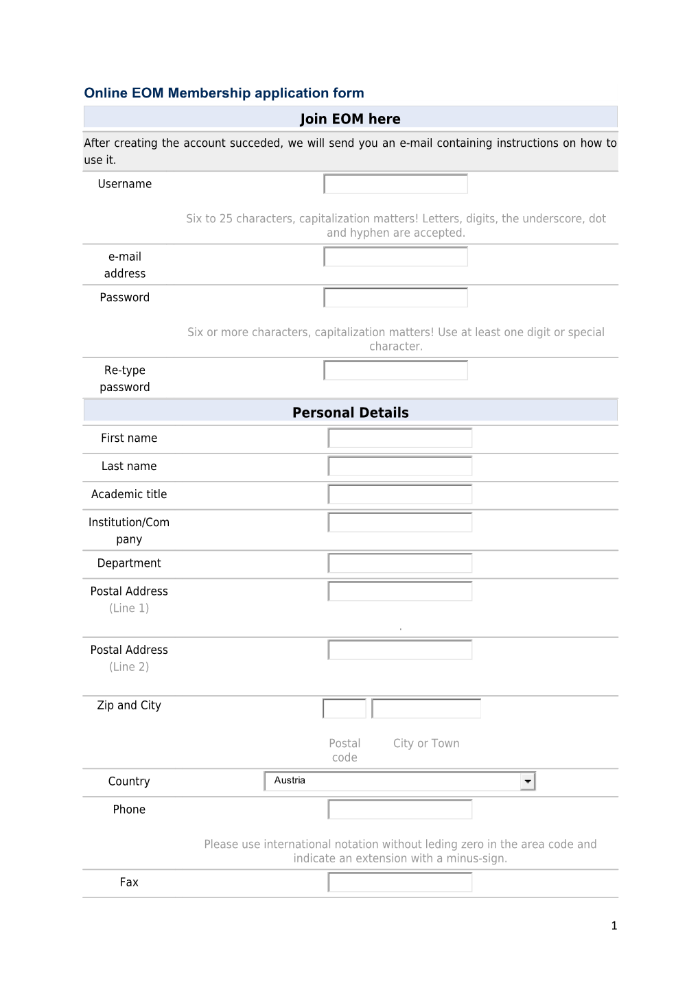 Online EOM Membership Application Form