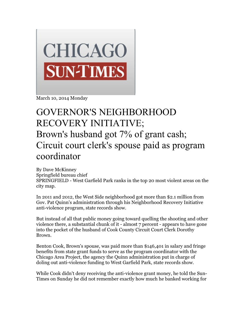 Governor's Neighborhood Recovery Initiative;
