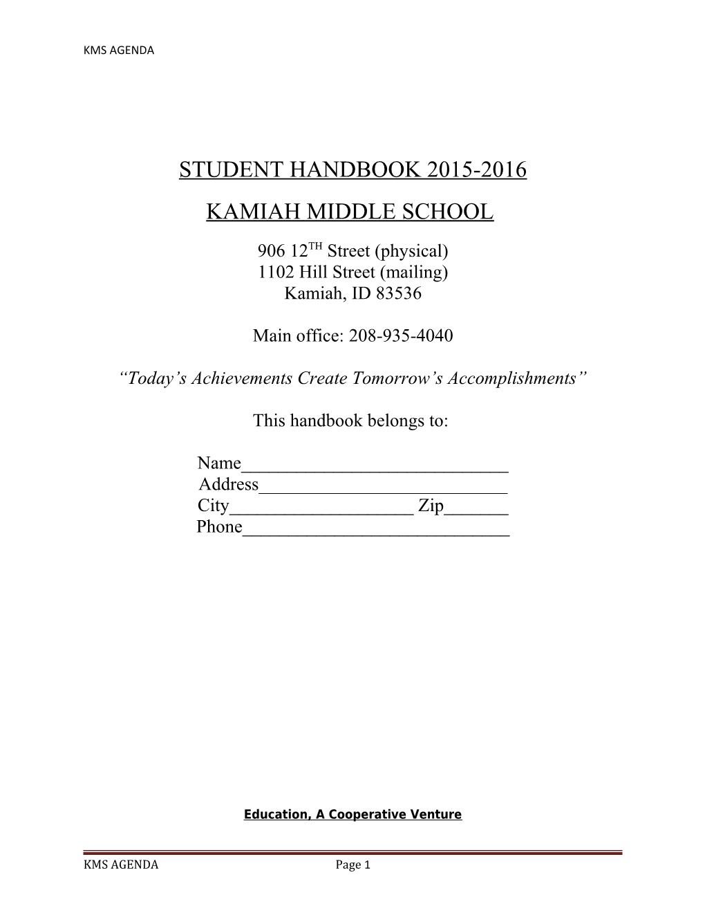 Student Handbook 2015-2016