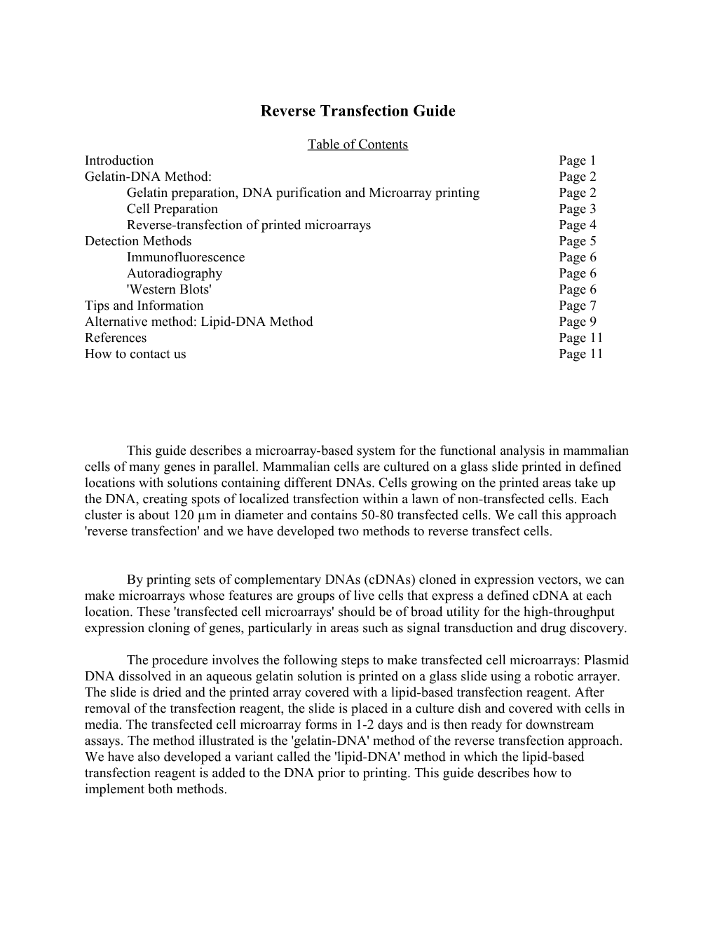 Reverse Transfection Methods