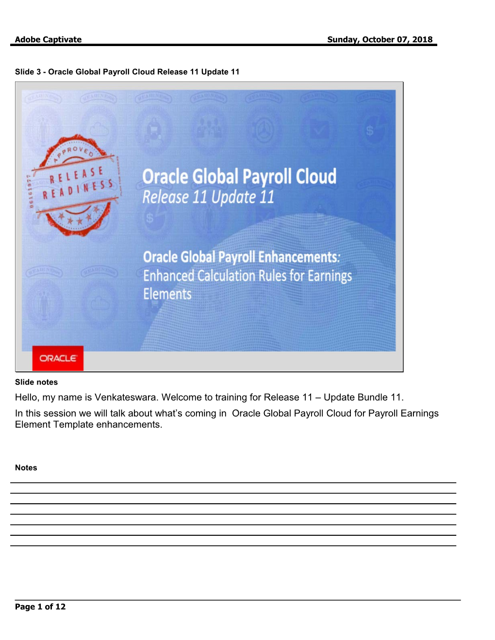 Slide 3 - Oracle Global Payroll Cloud Release 11 Update 11