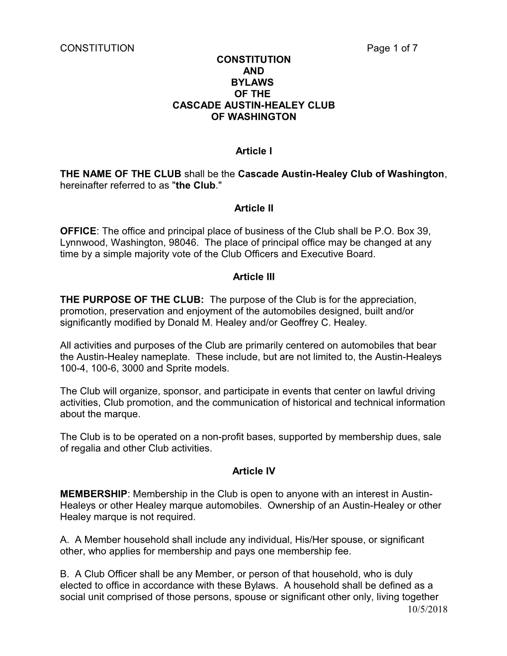 Cascade Austin-Healey Club