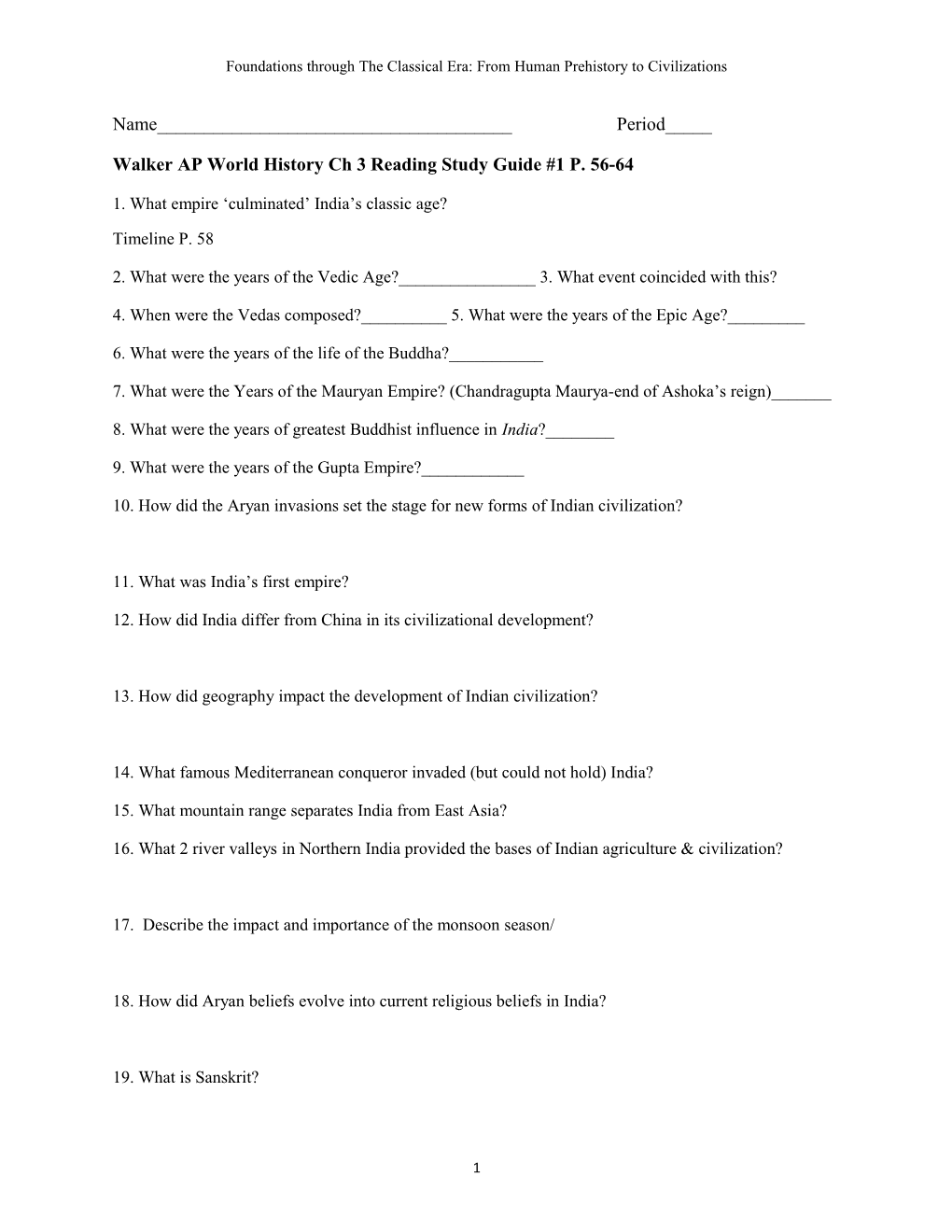 Walker AP World History Ch 3Reading Study Guide #1 P.56-64