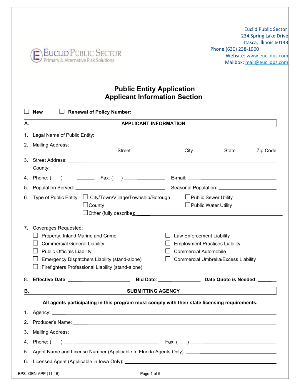 Public Entity Application Applicant Information Section