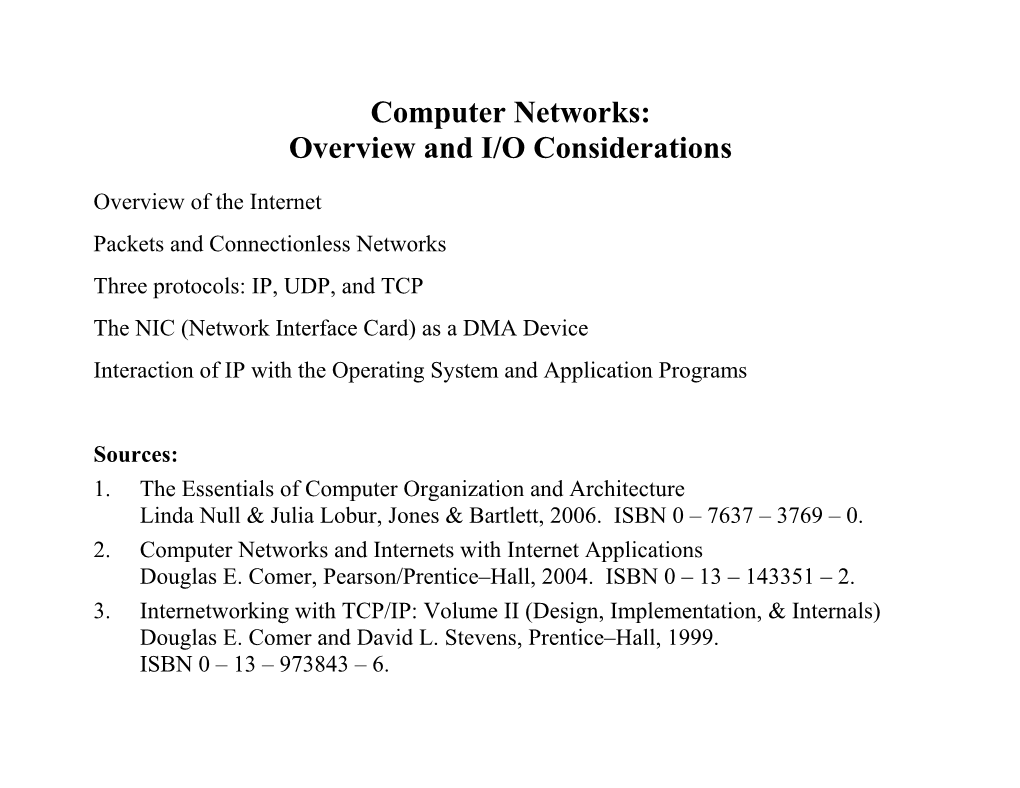 Computer Networks: Overview and I/O Considerations