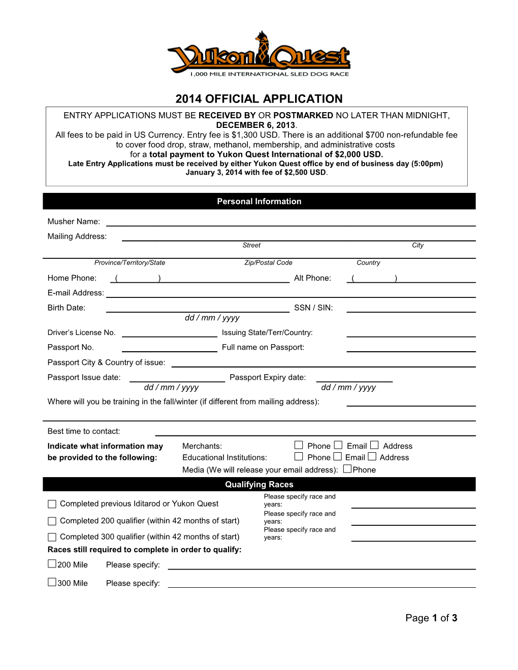 2014 Official Application