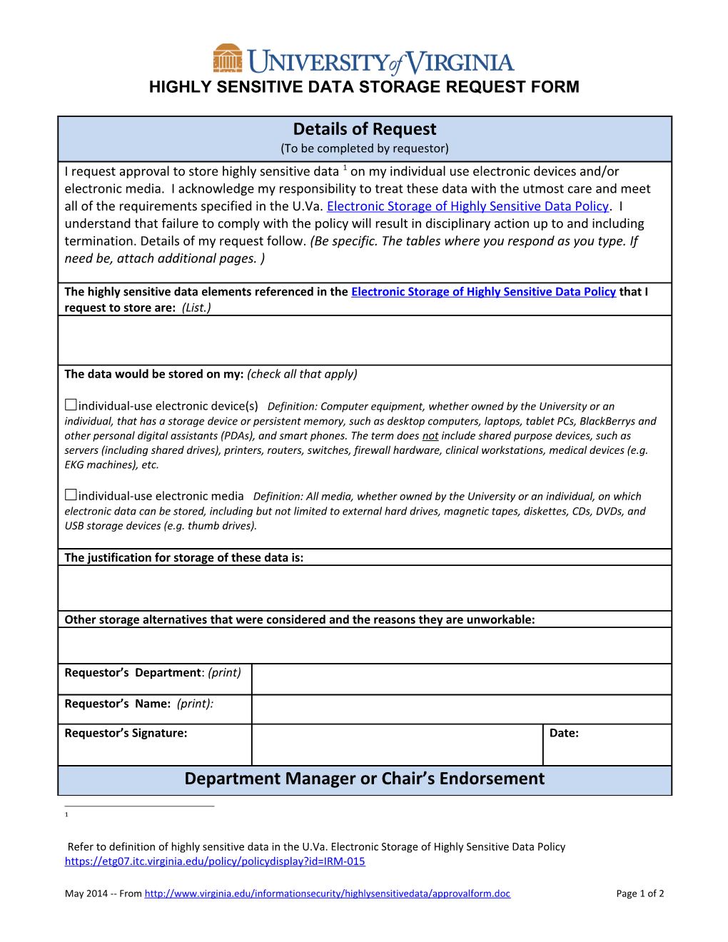 HSD Storage Request Approval Form