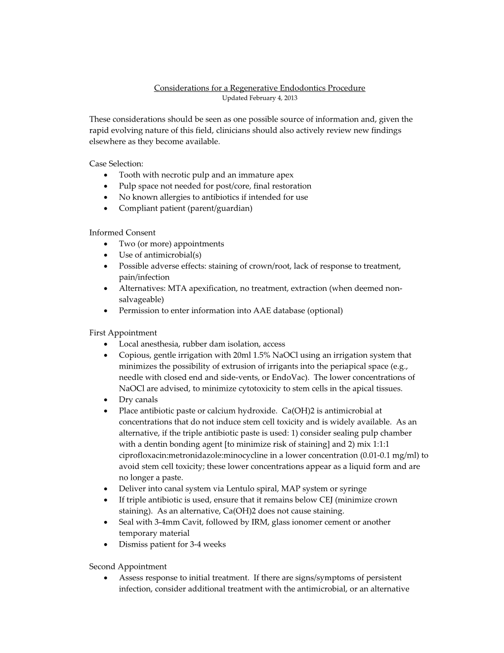 Considerations for a Regenerative Endodontics Procedure