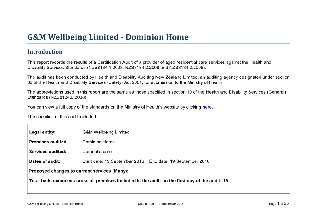 G&M Wellbeing Limited - Dominion Home