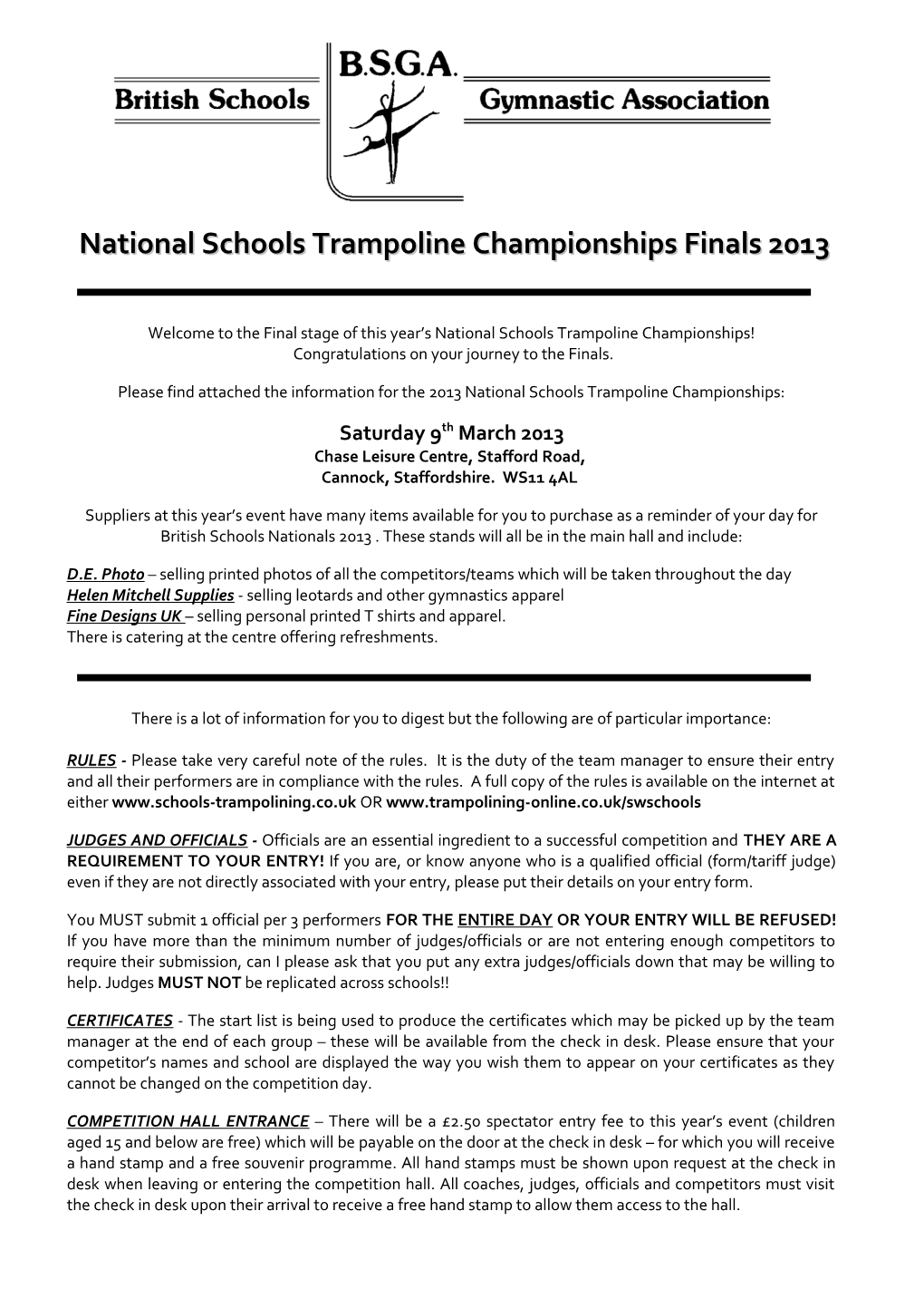 National Schools Trampolinechampionships Finals 2013