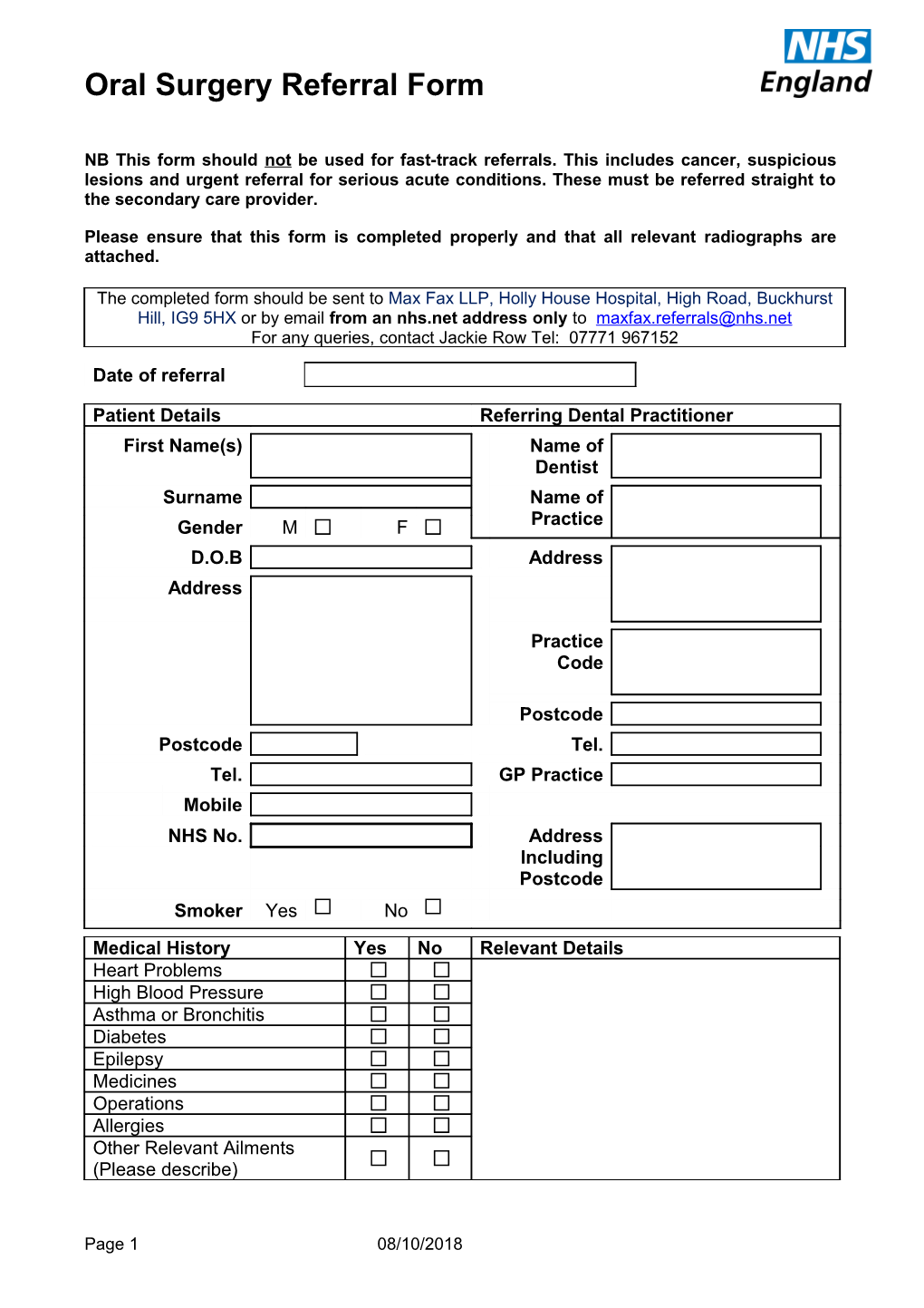 Oral Surgery Referral Form
