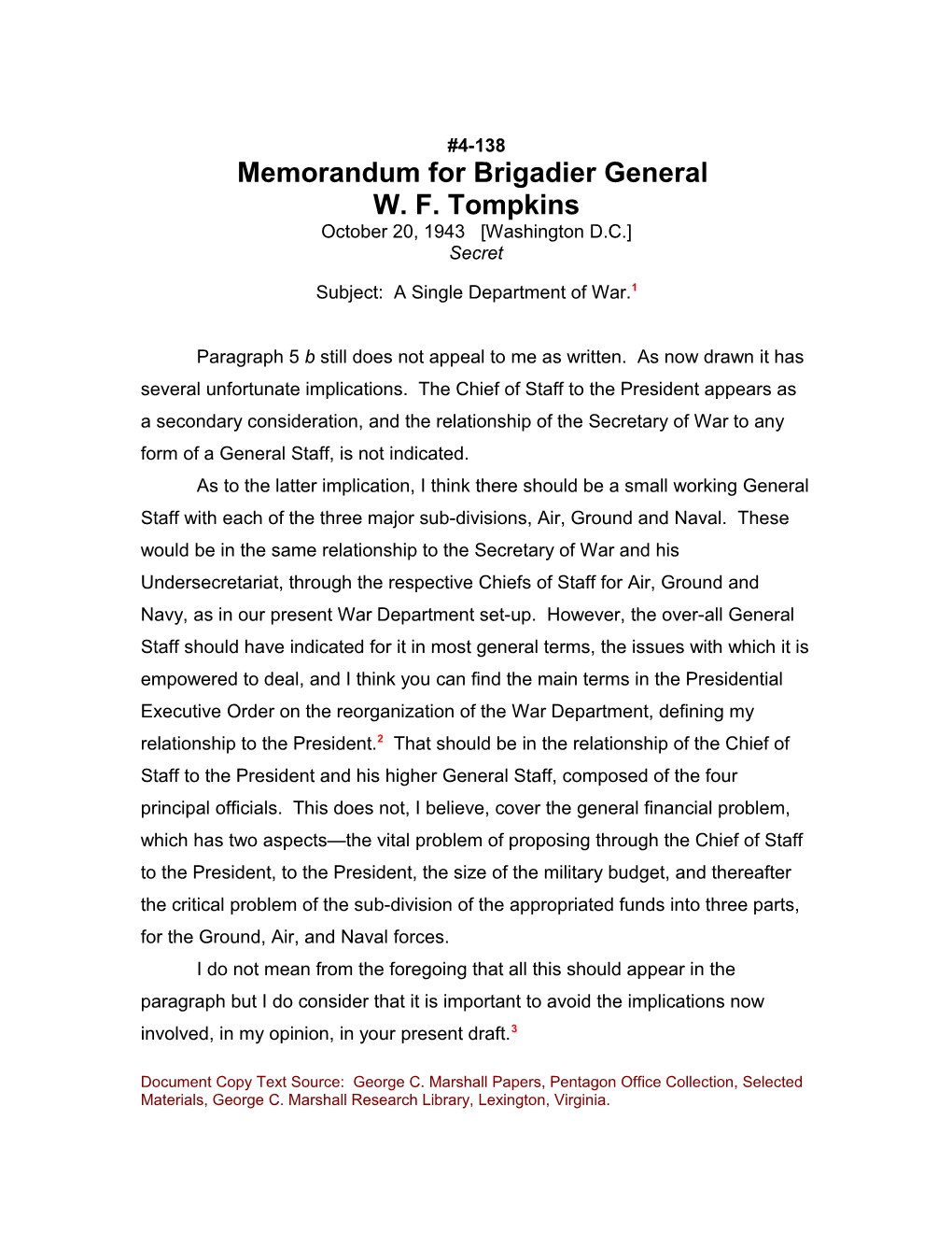 Memorandum for Brigadier General