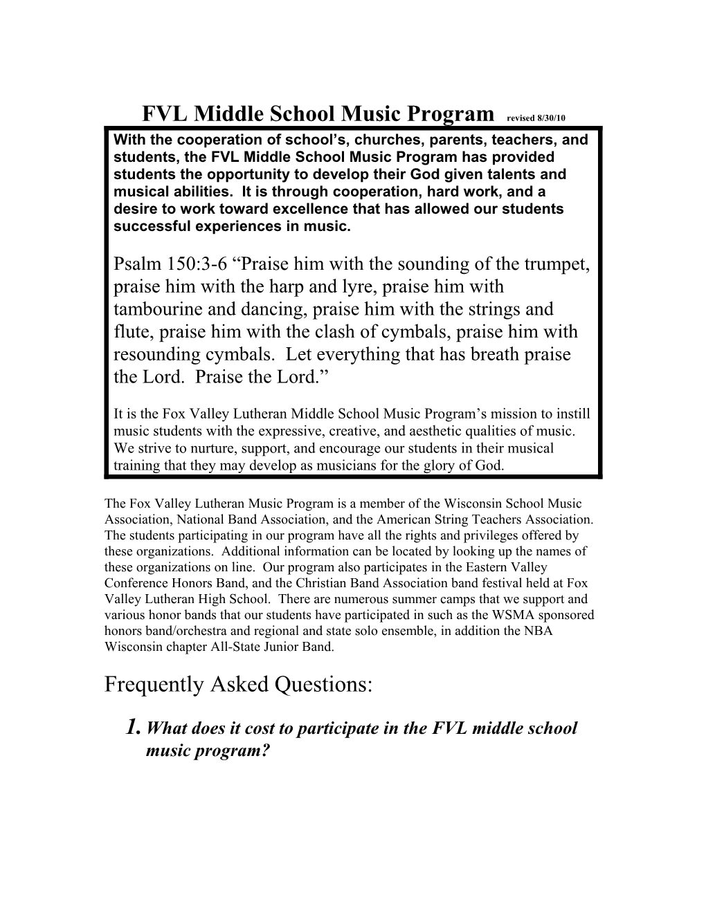 FVL Middle School Music Program