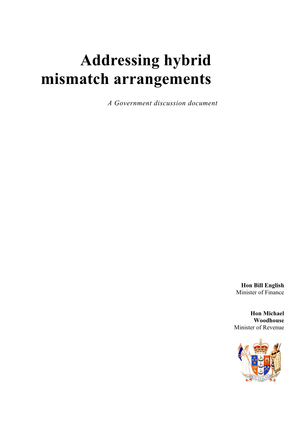Addressing Hybrid Mismatch Arrangements - a Government Discussion Document (September 2016)