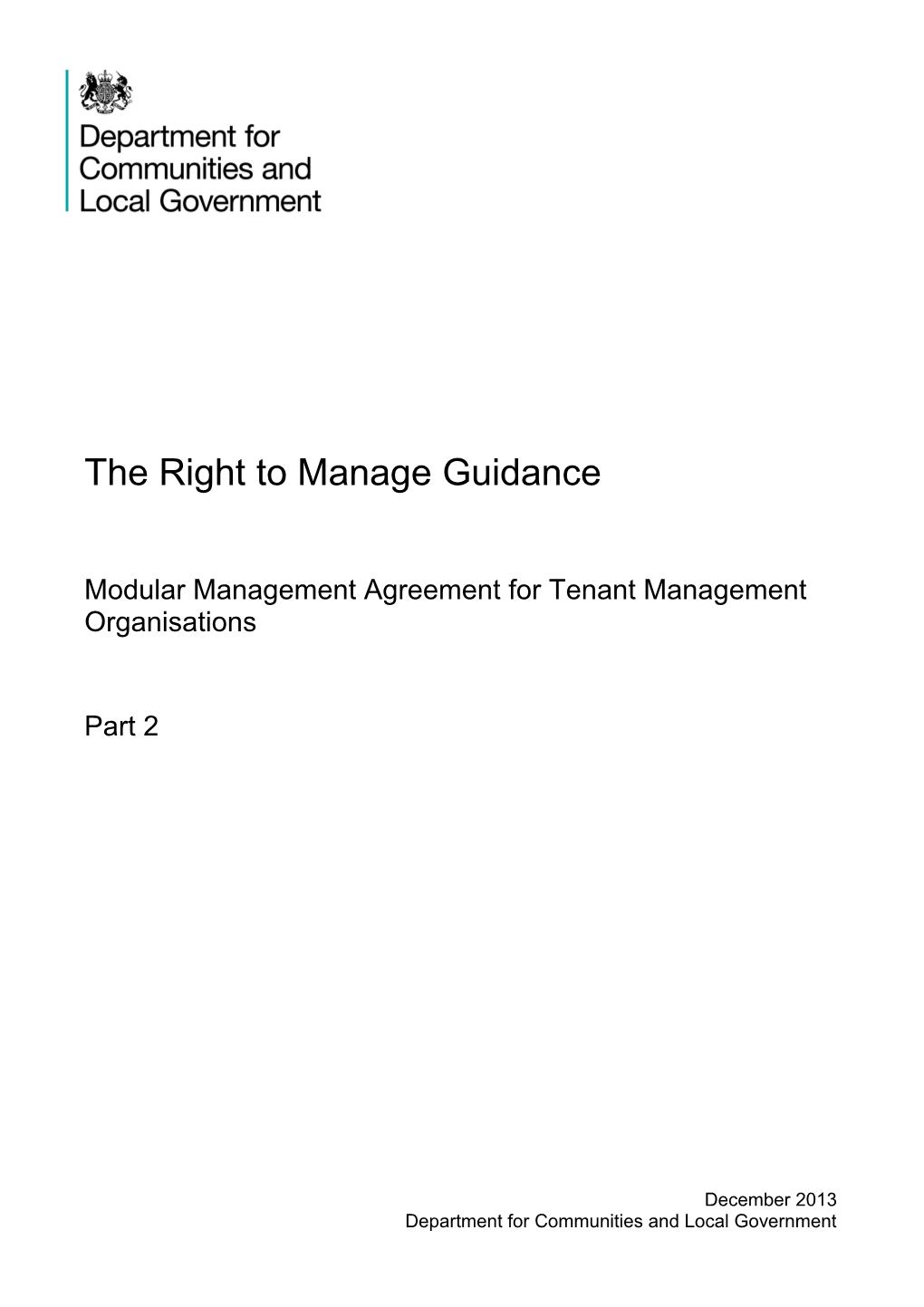 Modular Management Agreement for Tenant Management Organisations