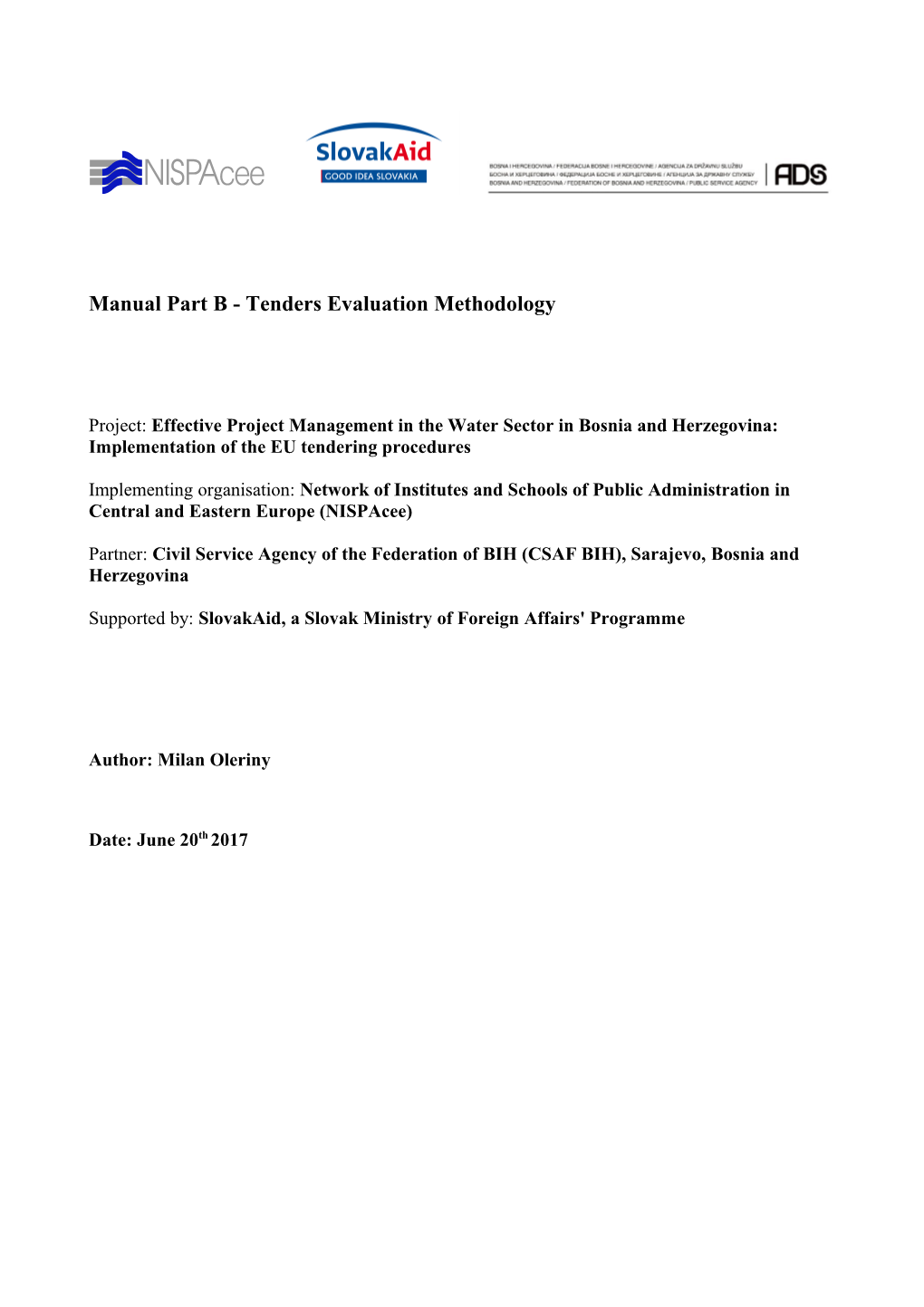Manual Part B-Tenders Evaluation Methodology