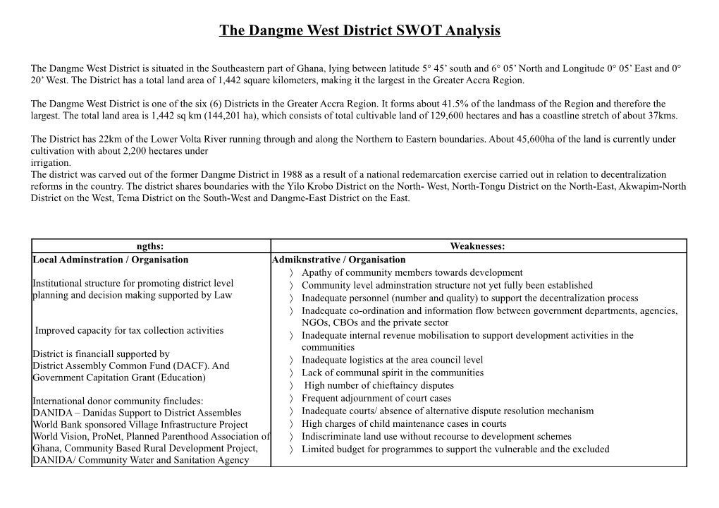 The Dangme West District SWOT Analysis