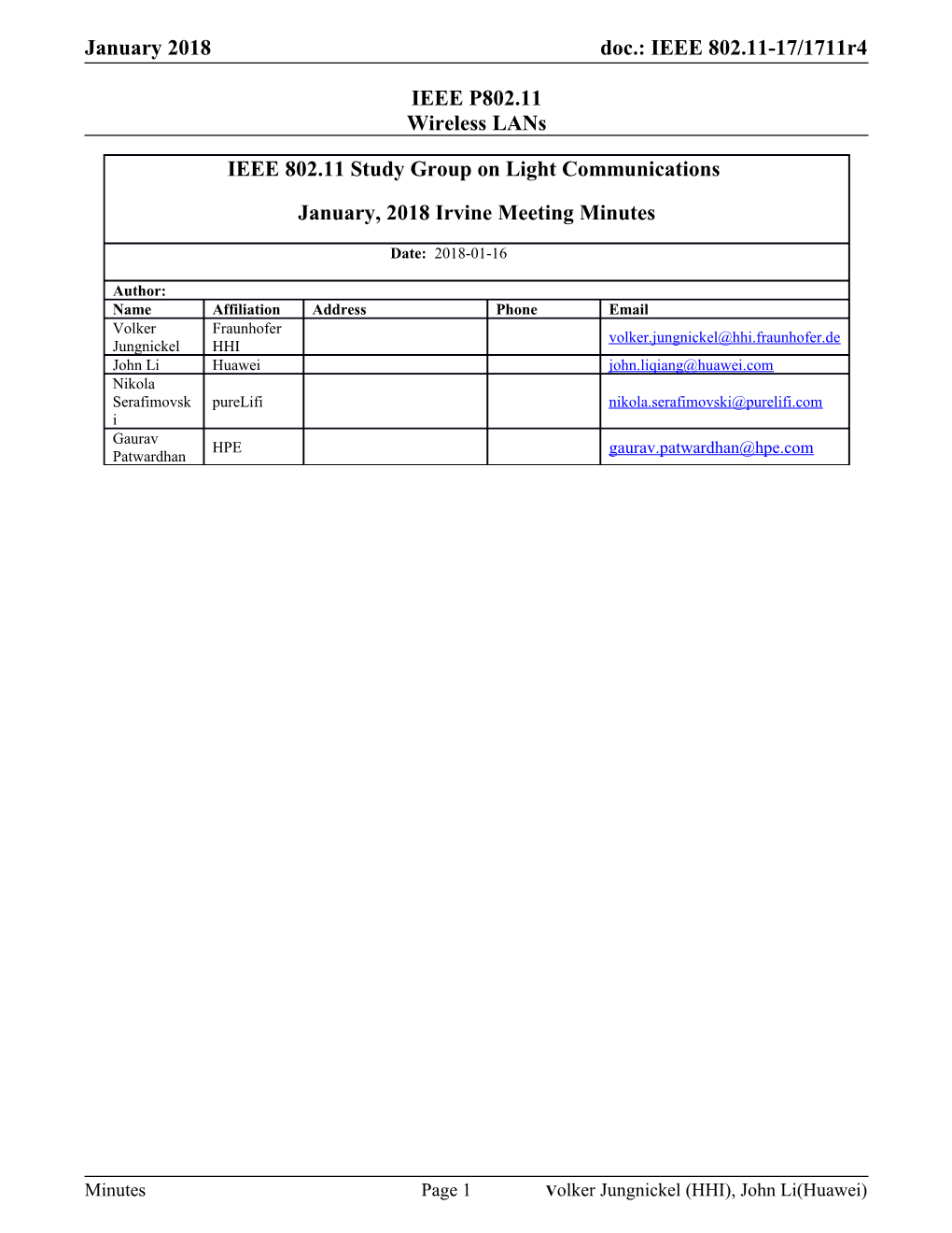 IEEE 802.11 Study Group on Light Communications