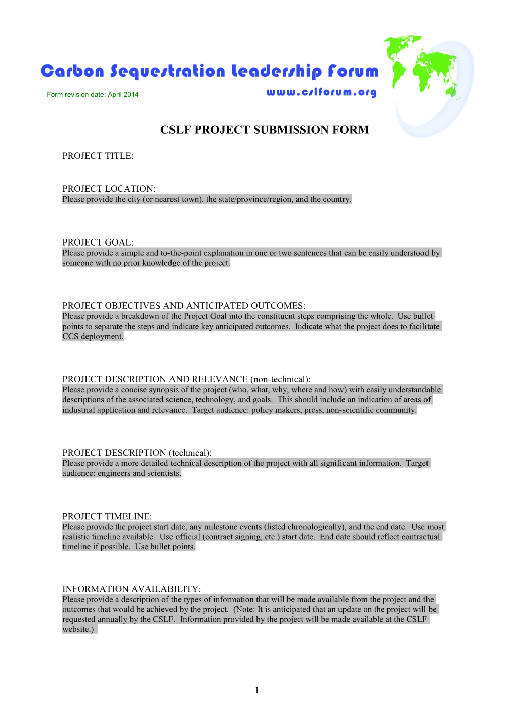 Cslf Project Submission Form