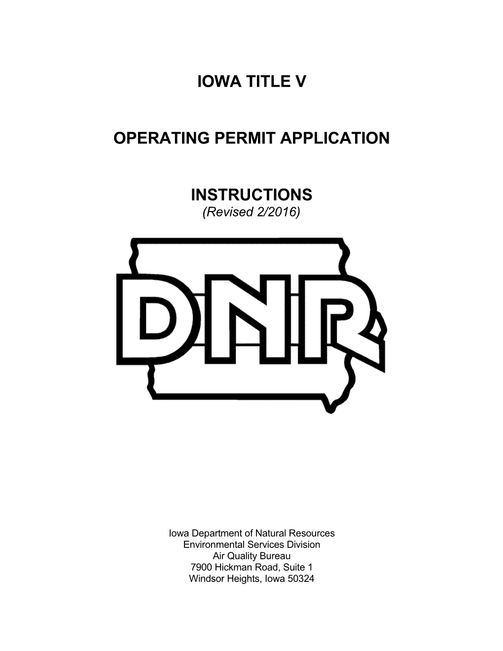 Iowa Title V Operating Permit Application Instructions
