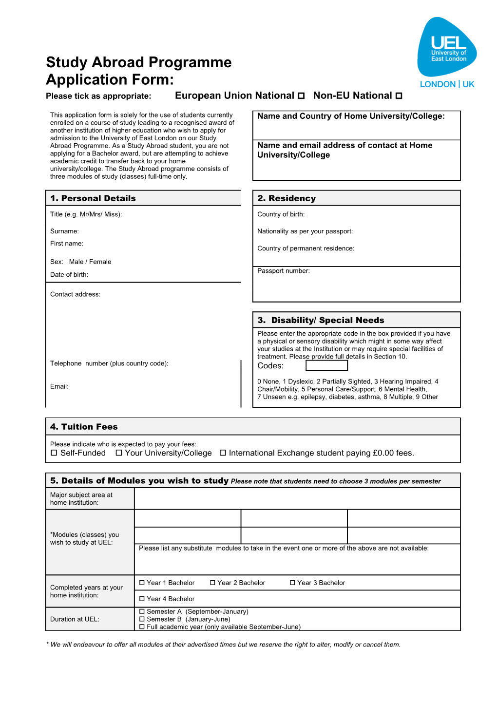 University Application Form